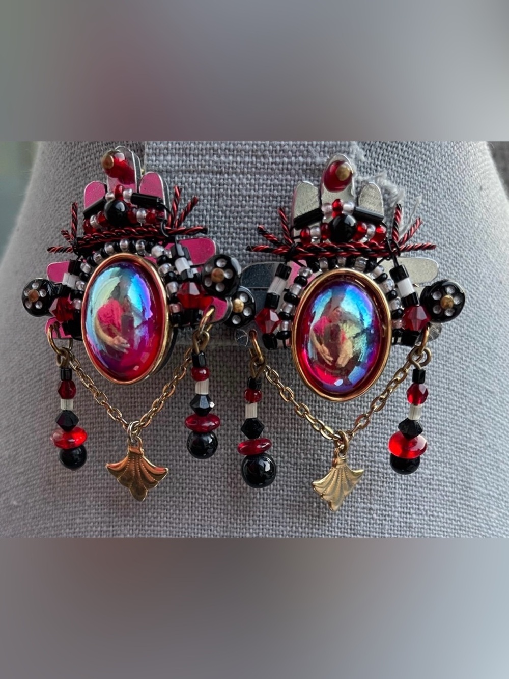 Vintage Signed Liztech Chandelier Art Glass Statement Earrings